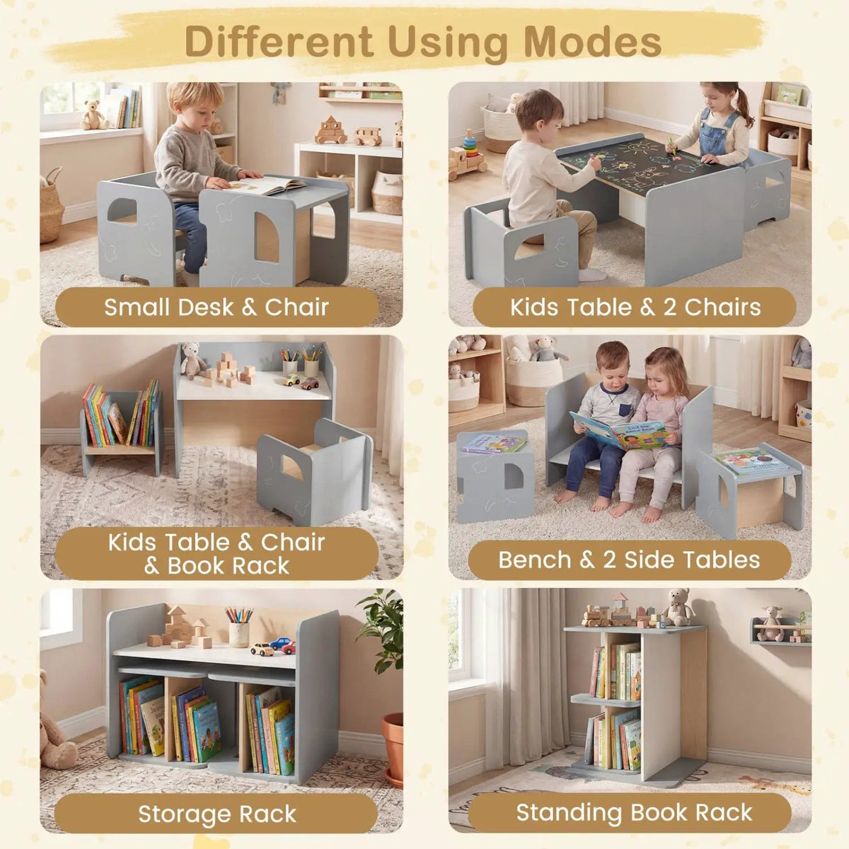 3 Pieces Kids Table and Chair Set with Space-saving Toddler Table and 2 Chairs, photo 15 of 16