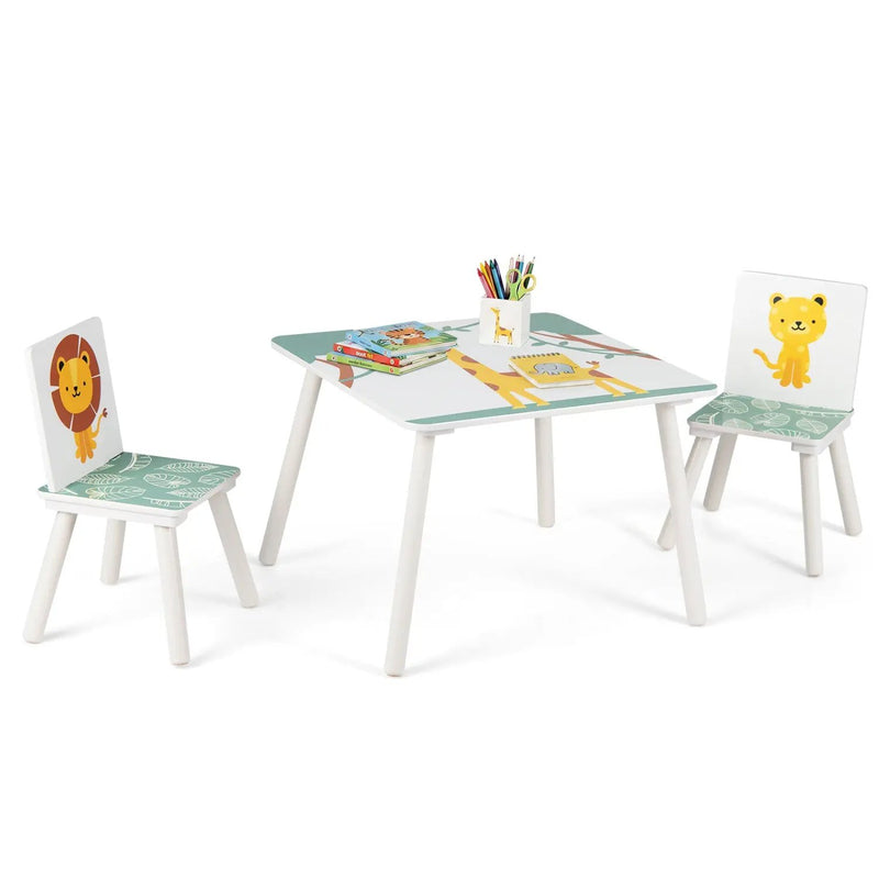Kids Table and Chair Set with Animal Patterns (3-Piece) by DirectDeals