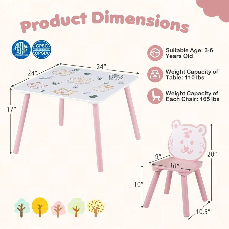 Kids Table and Chair Set with Animal Patterns, 3-Piece by DirectDeals