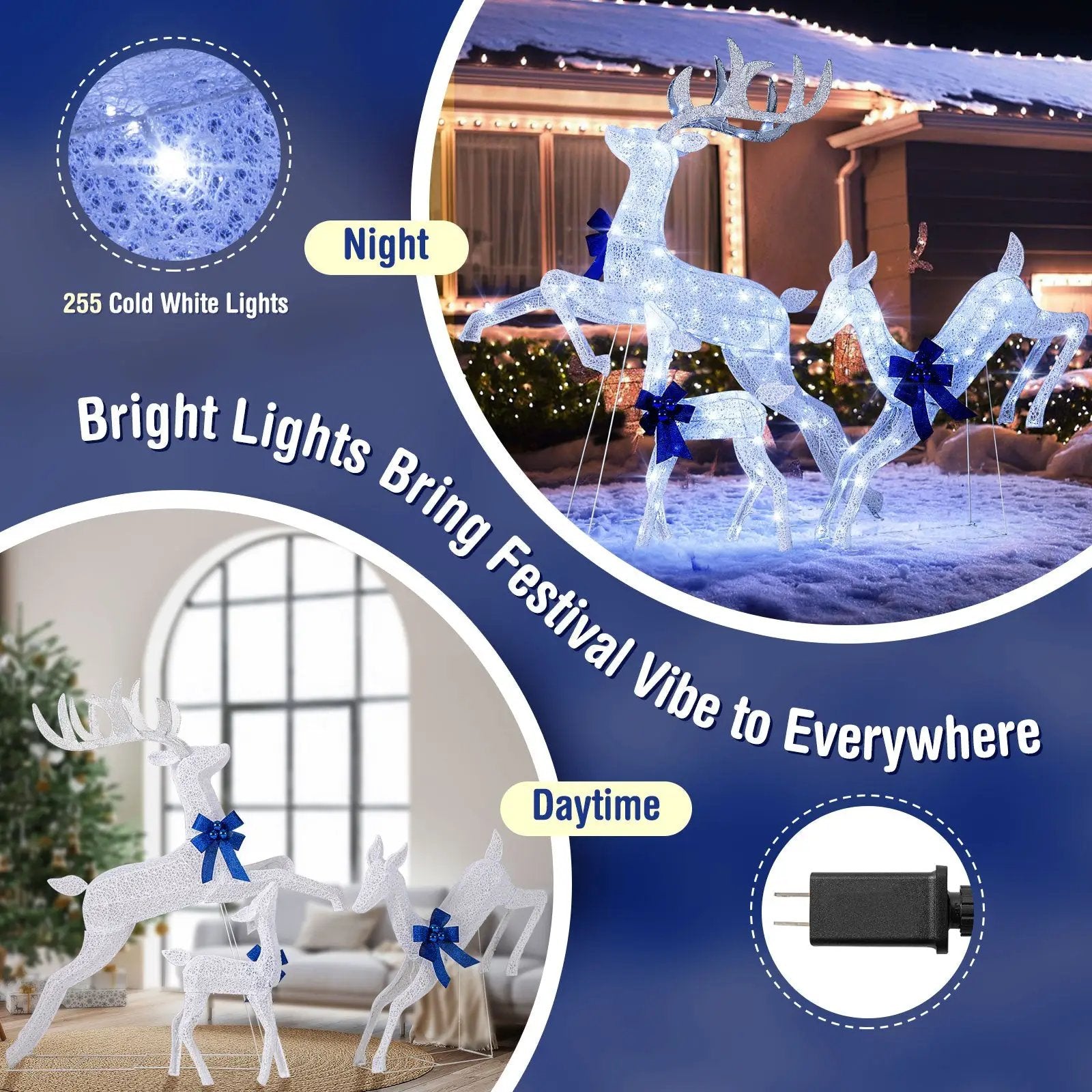 3 Pieces Lighted Christmas Reindeer Family Set with 255 Lights by DirectDeals