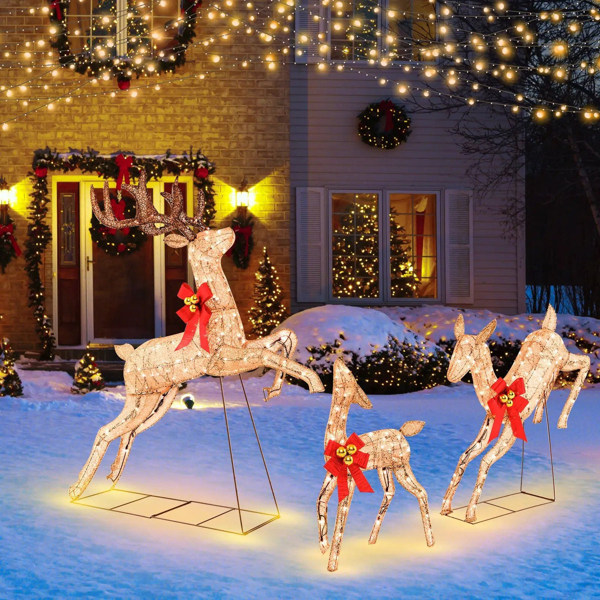 3 Pieces Lighted Christmas Reindeer Family Set with 255 Lights, photo 4 of 16