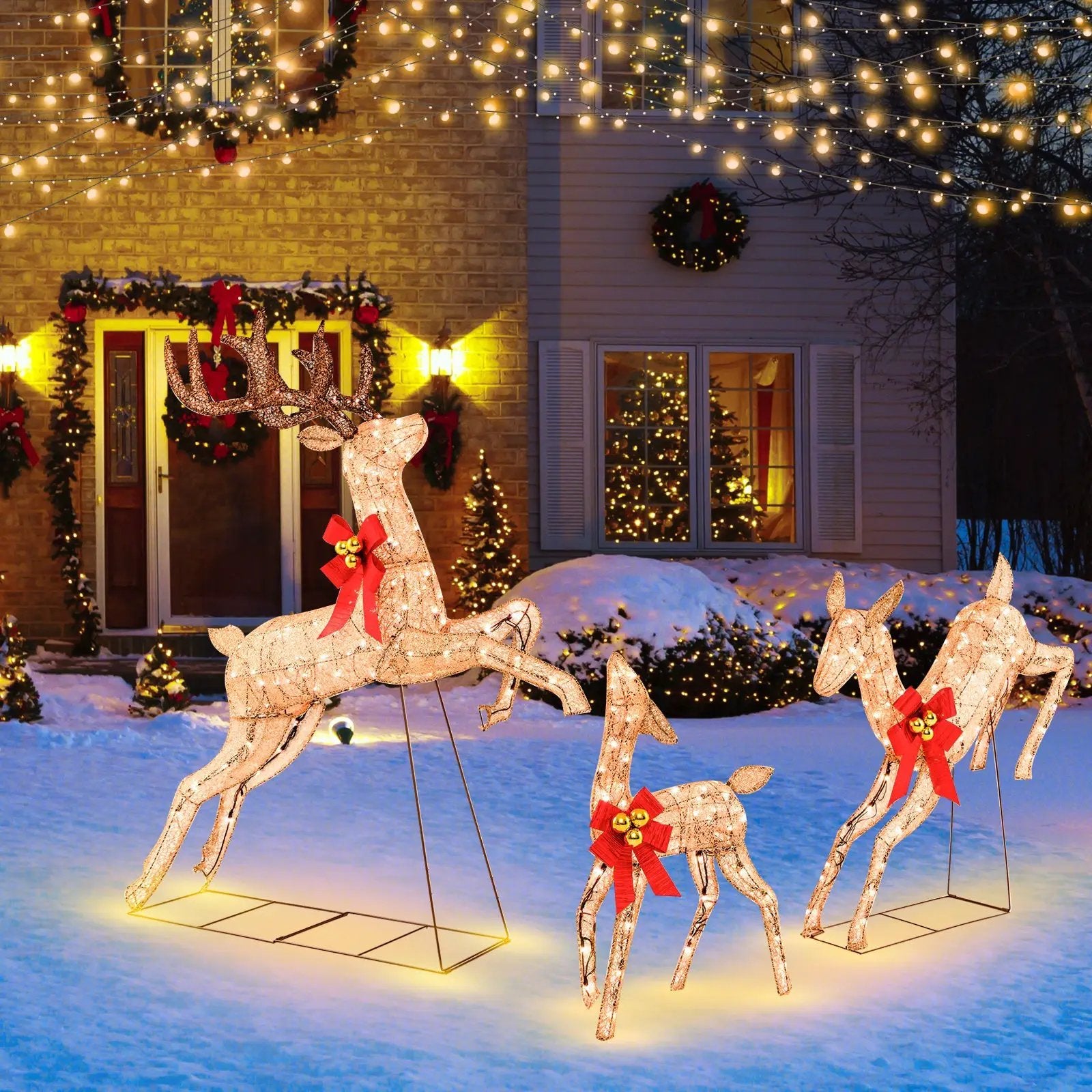 3 Pieces Lighted Christmas Reindeer Family Set with 255 Lights by DirectDeals