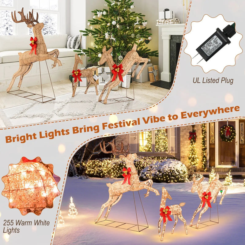 3 Pieces Lighted Christmas Reindeer Family Set with 255 Lights by DirectDeals