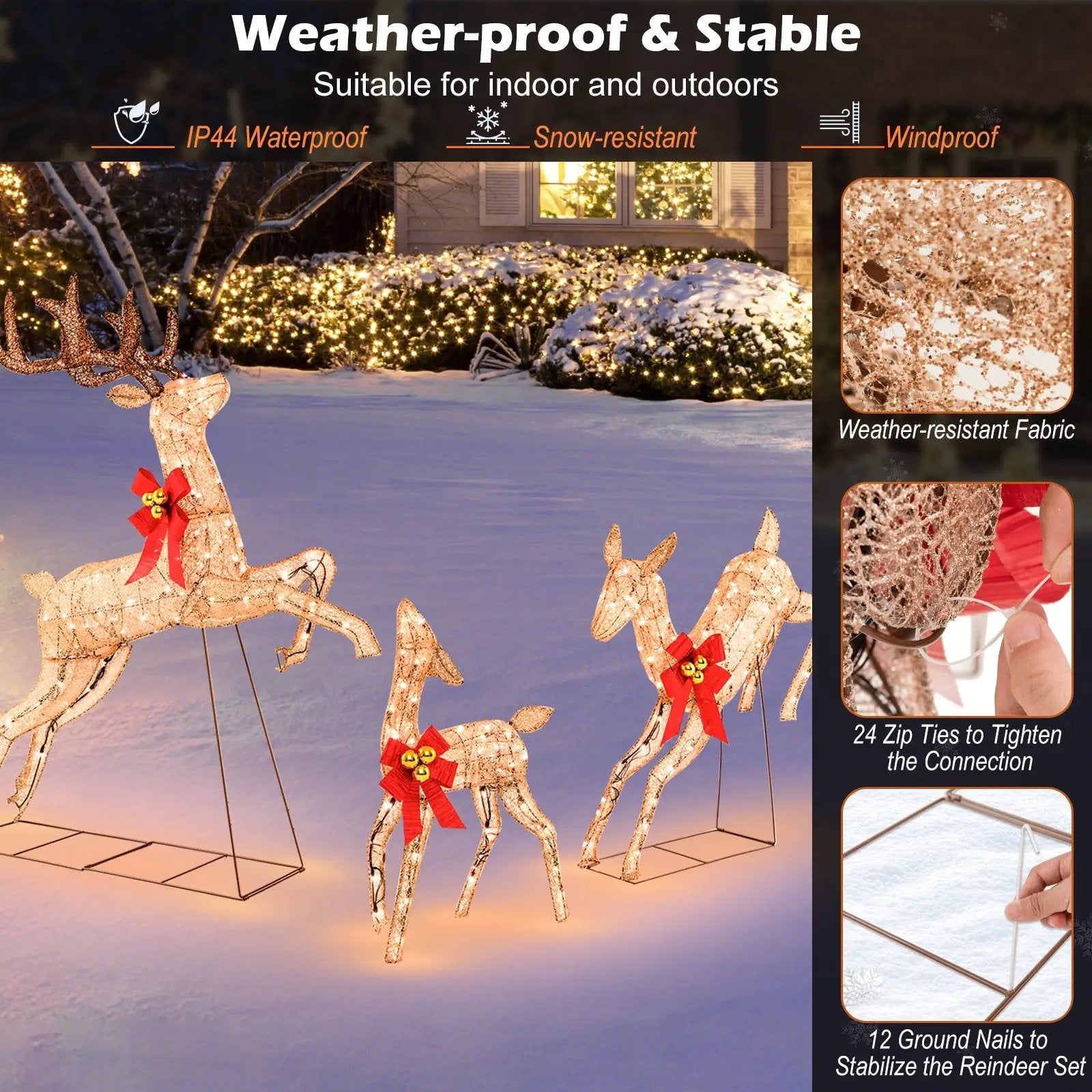 3 Pieces Lighted Christmas Reindeer Family Set with 255 Lights by DirectDeals