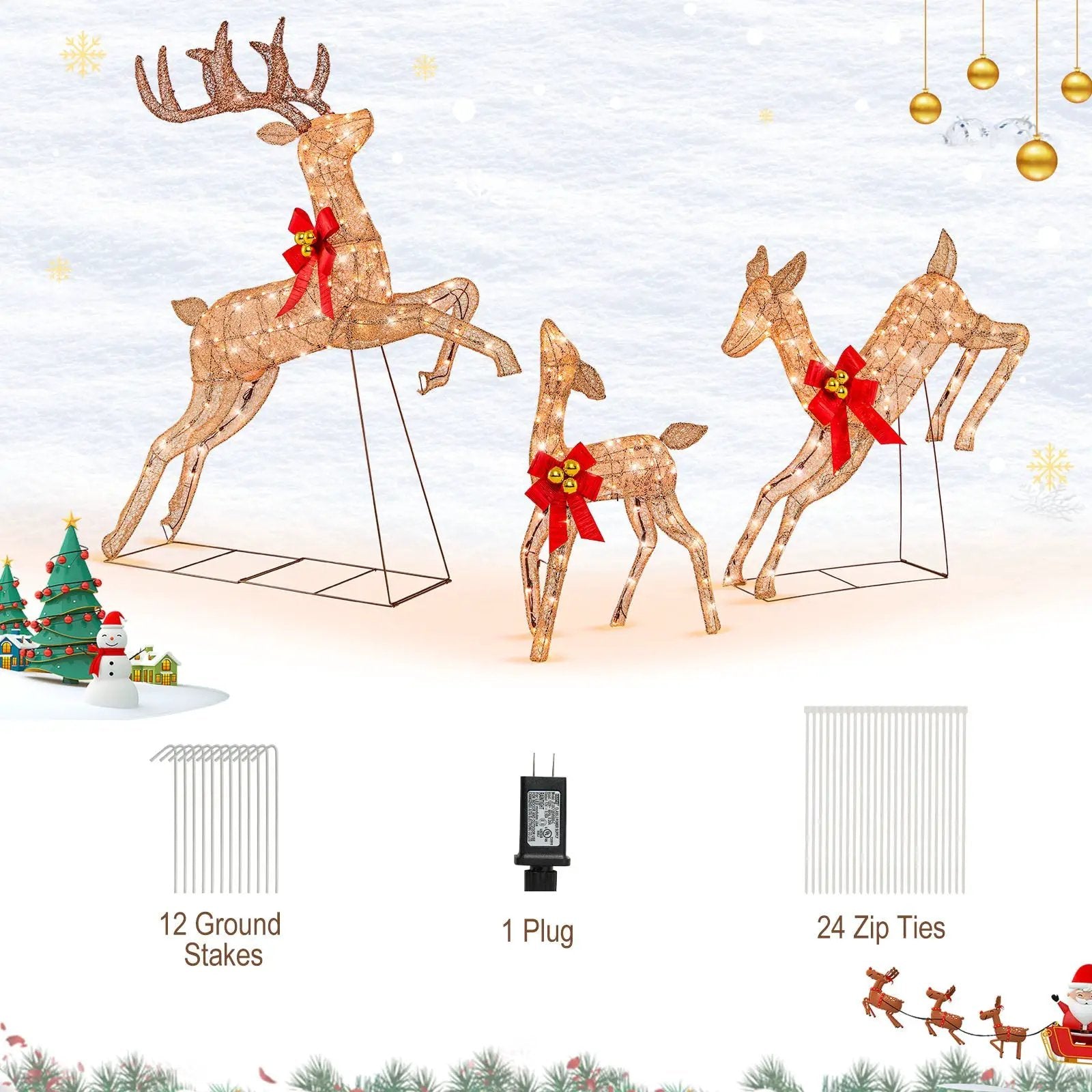 3 Pieces Lighted Christmas Reindeer Family Set with 255 Lights by DirectDeals