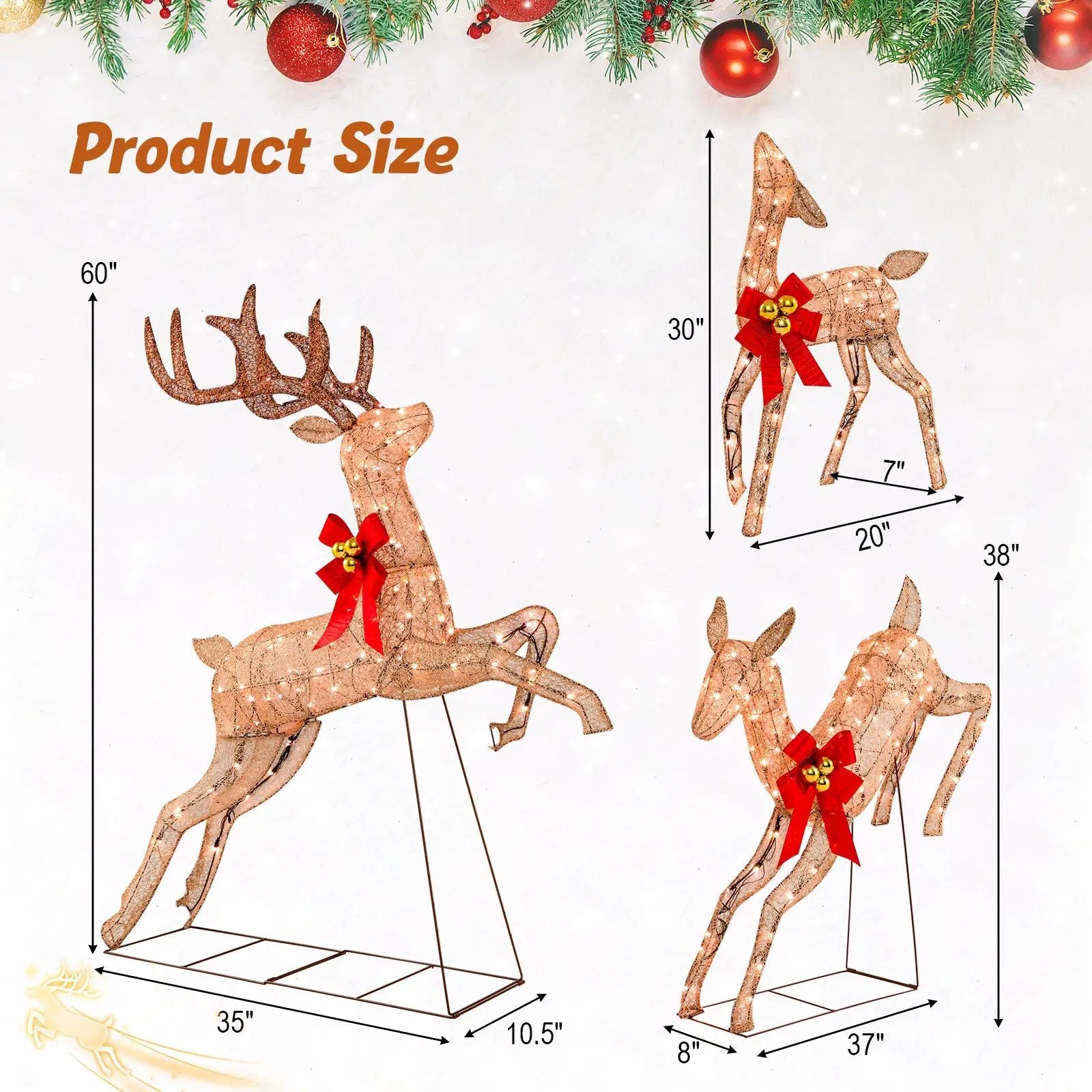 3 Pieces Lighted Christmas Reindeer Family Set with 255 Lights by DirectDeals
