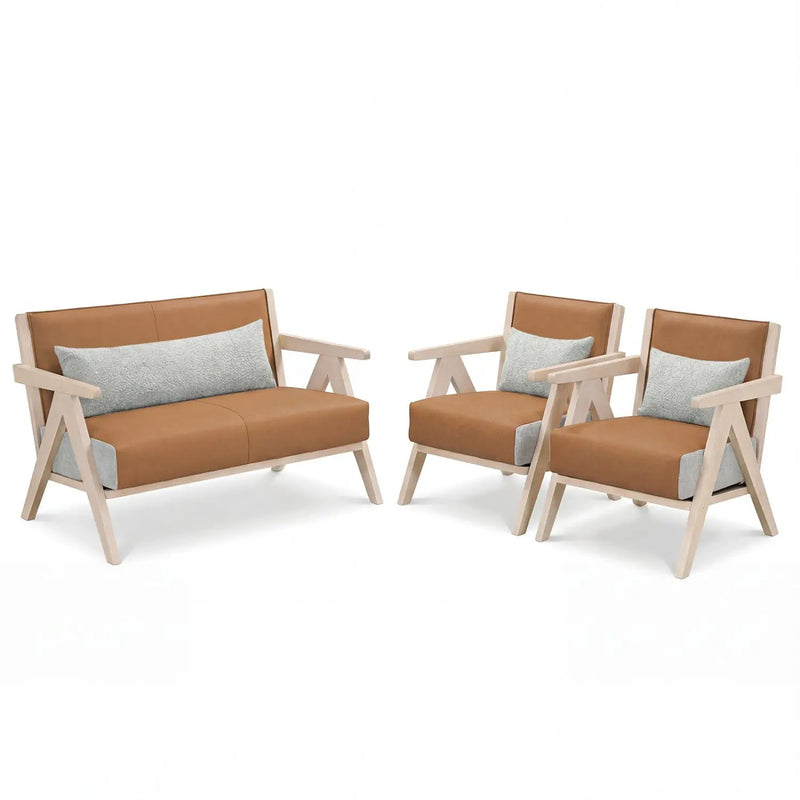 3 Pieces Living Room Furniture Set with Rubber Wood Frame by DirectDeals