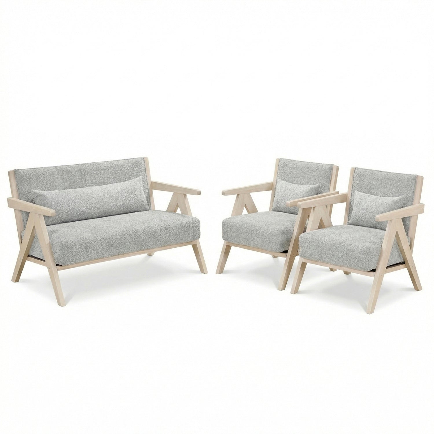 3 Pieces Living Room Furniture Set with Rubber Wood Frame by DirectDeals