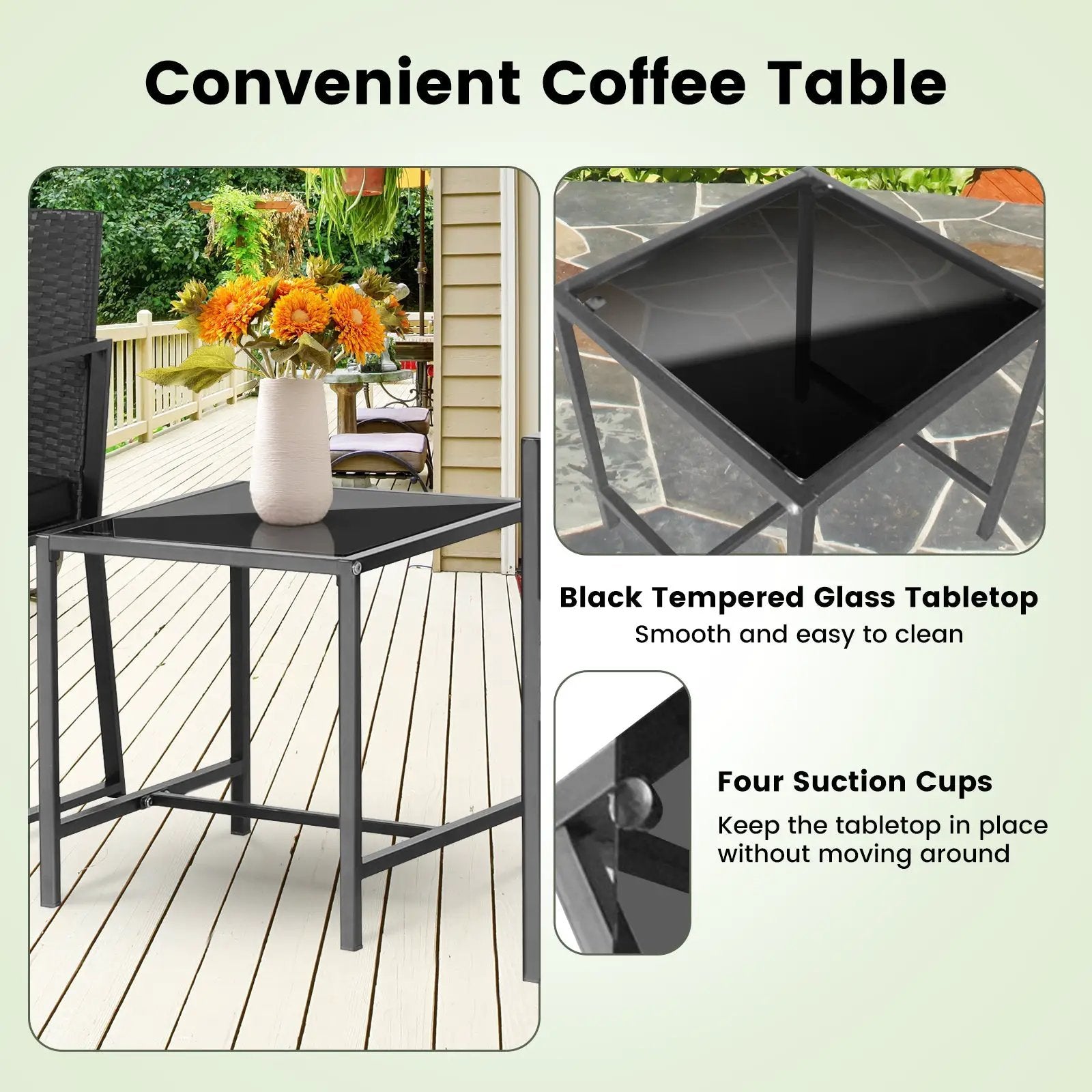 3 Pieces Modern Heavy Duty Patio Furniture Set with Coffee Table by DirectDeals
