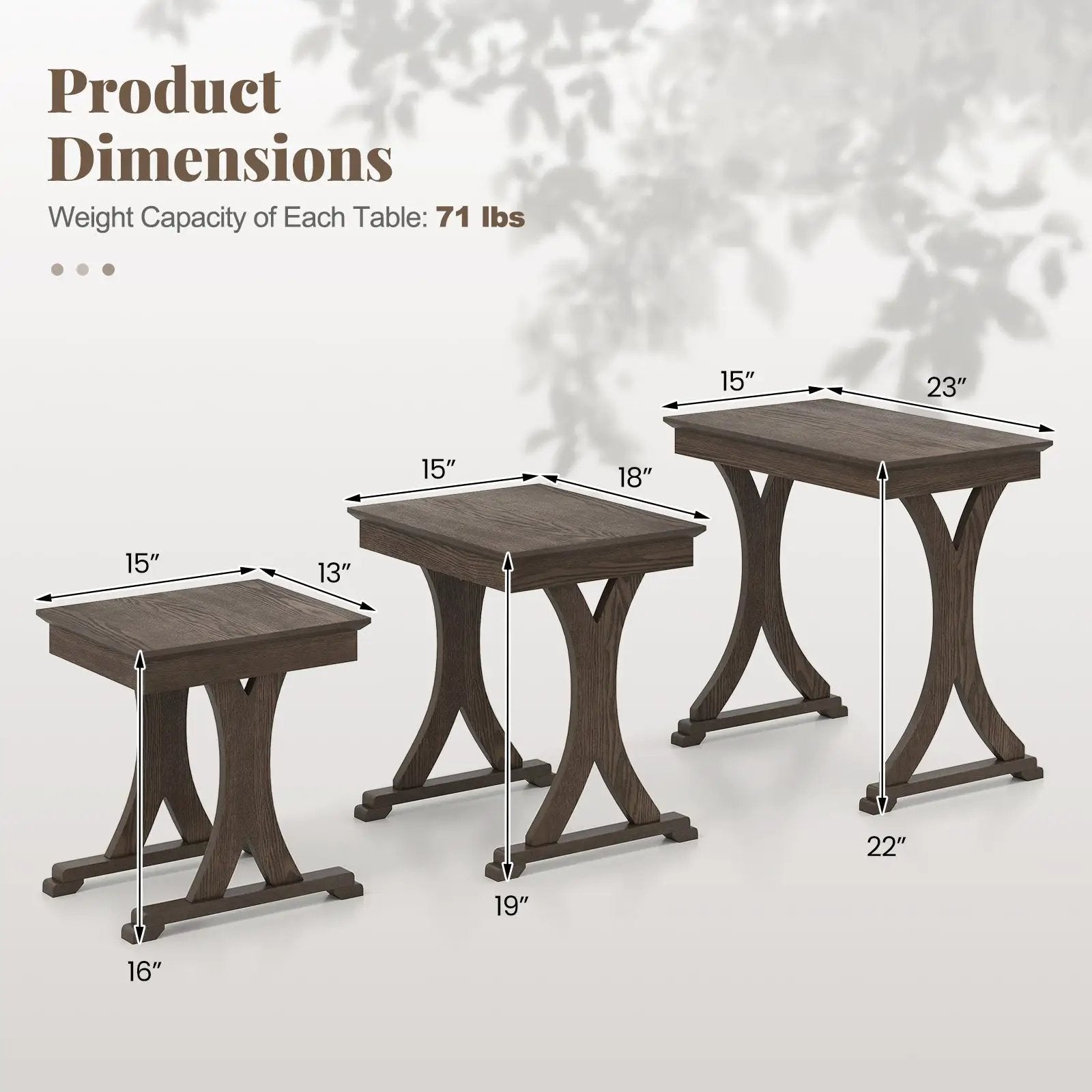 3 Pieces Nesting Coffee Table Side Table with Solid Rubber Wood Legs-Brown by DirectDeals