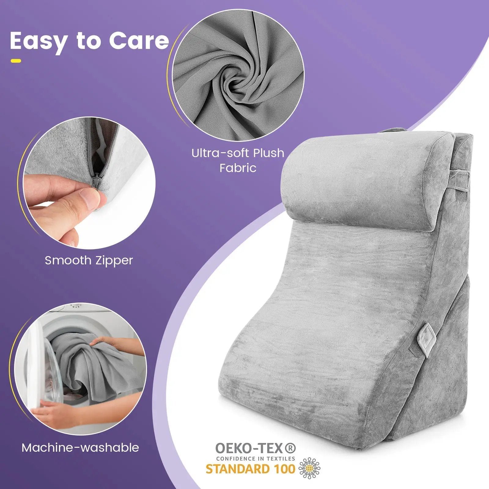 3 Pieces Orthopedic Bed Wedge Pillow Set Adjustable Support for Back Neck-Gray by DirectDeals