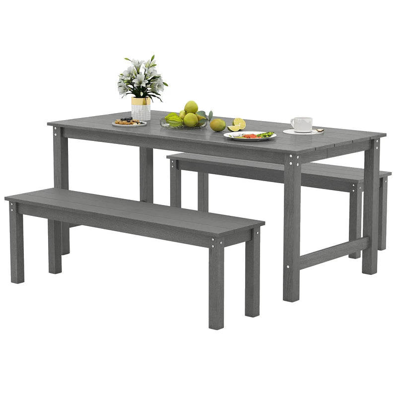 3 Pieces Outdoor Dining Table Set with 2 Benches by DirectDeals