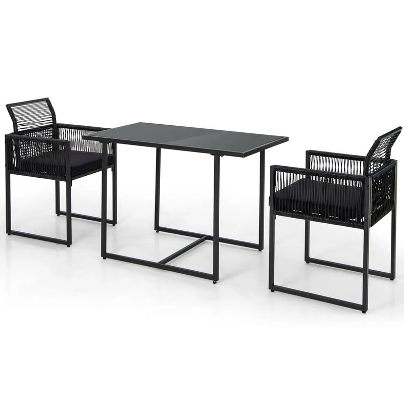 3 Pieces Outdoor Dining Set with Folding Backrest and Seat Cushions-Black by DirectDeals