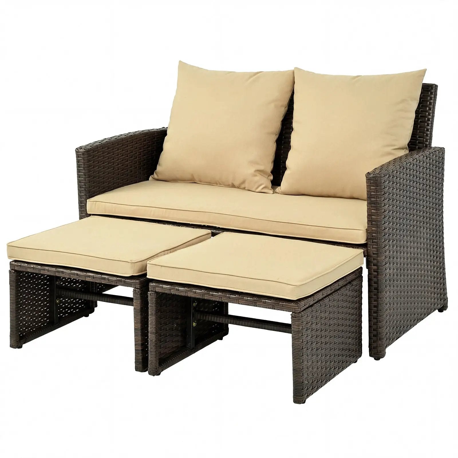3 Pieces Outdoor Patio PE Wicker Furniture Set with Cushions-Beige by DirectDeals