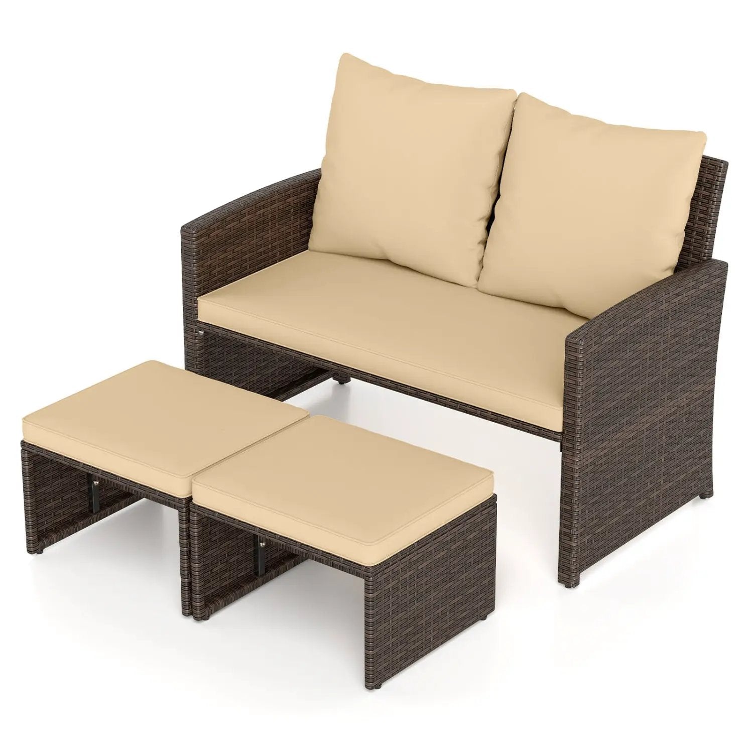 3 Pieces Outdoor Patio PE Wicker Furniture Set with Cushions-Beige by DirectDeals