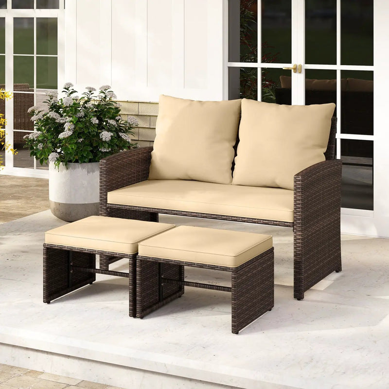 3 Pieces Outdoor Patio PE Wicker Furniture Set with Cushions-Beige by DirectDeals