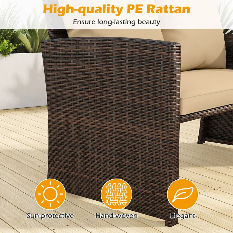 3 Pieces Outdoor Patio PE Wicker Furniture Set with Cushions-Beige by DirectDeals