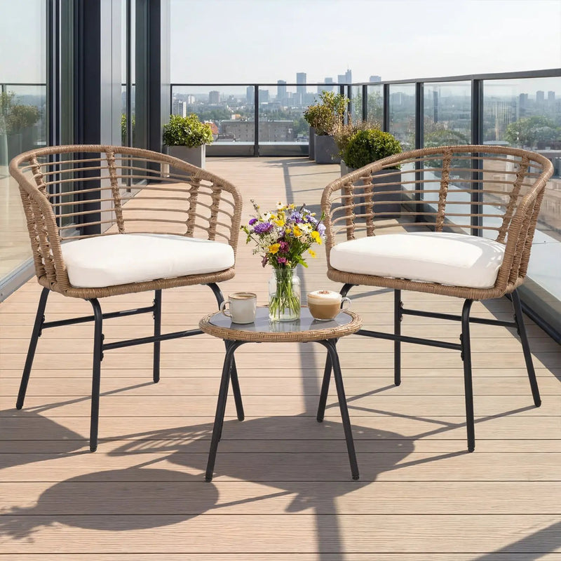 3-Piece Patio Conversation Set with Cushions by DirectDeals