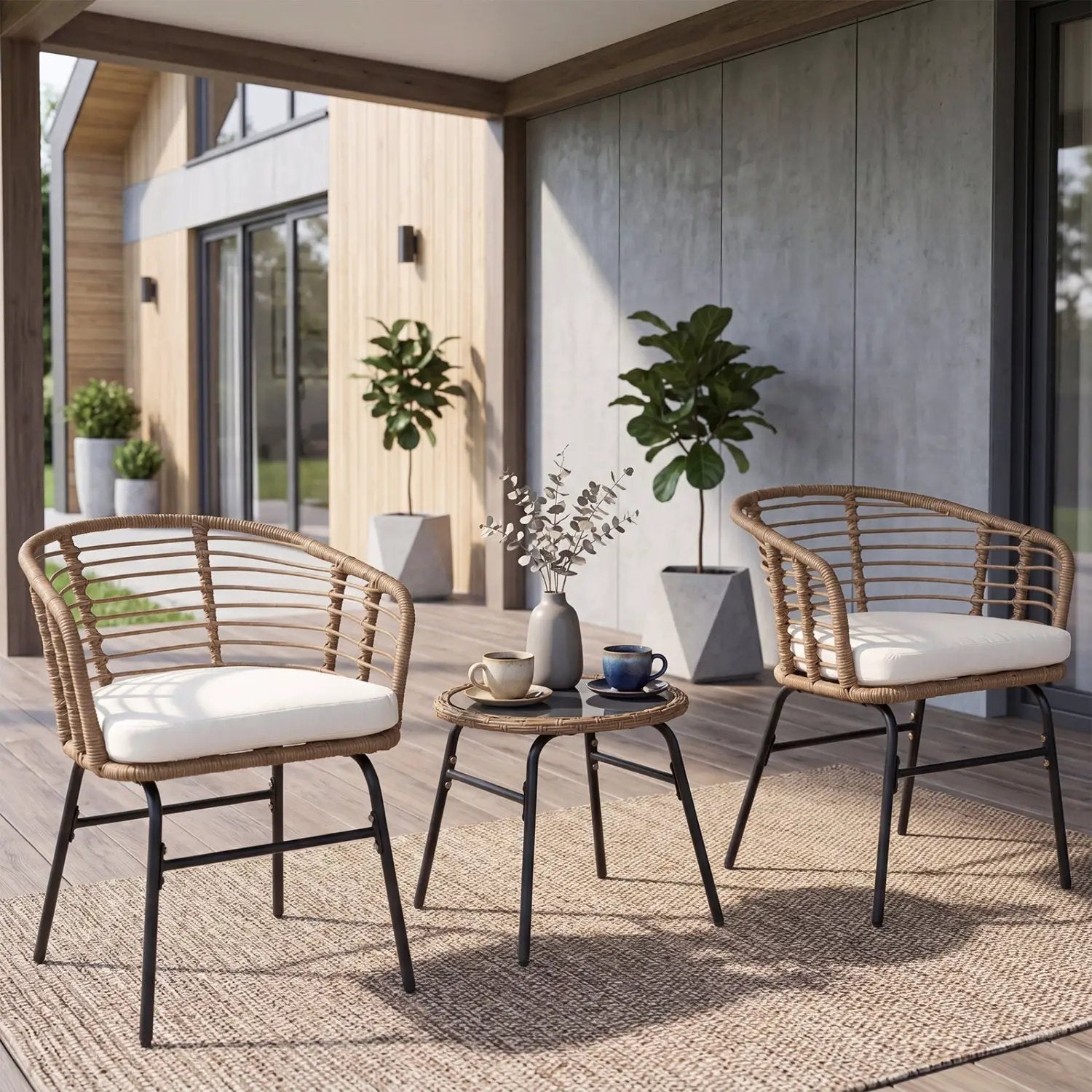 3-Piece Patio Conversation Set with Cushions by DirectDeals