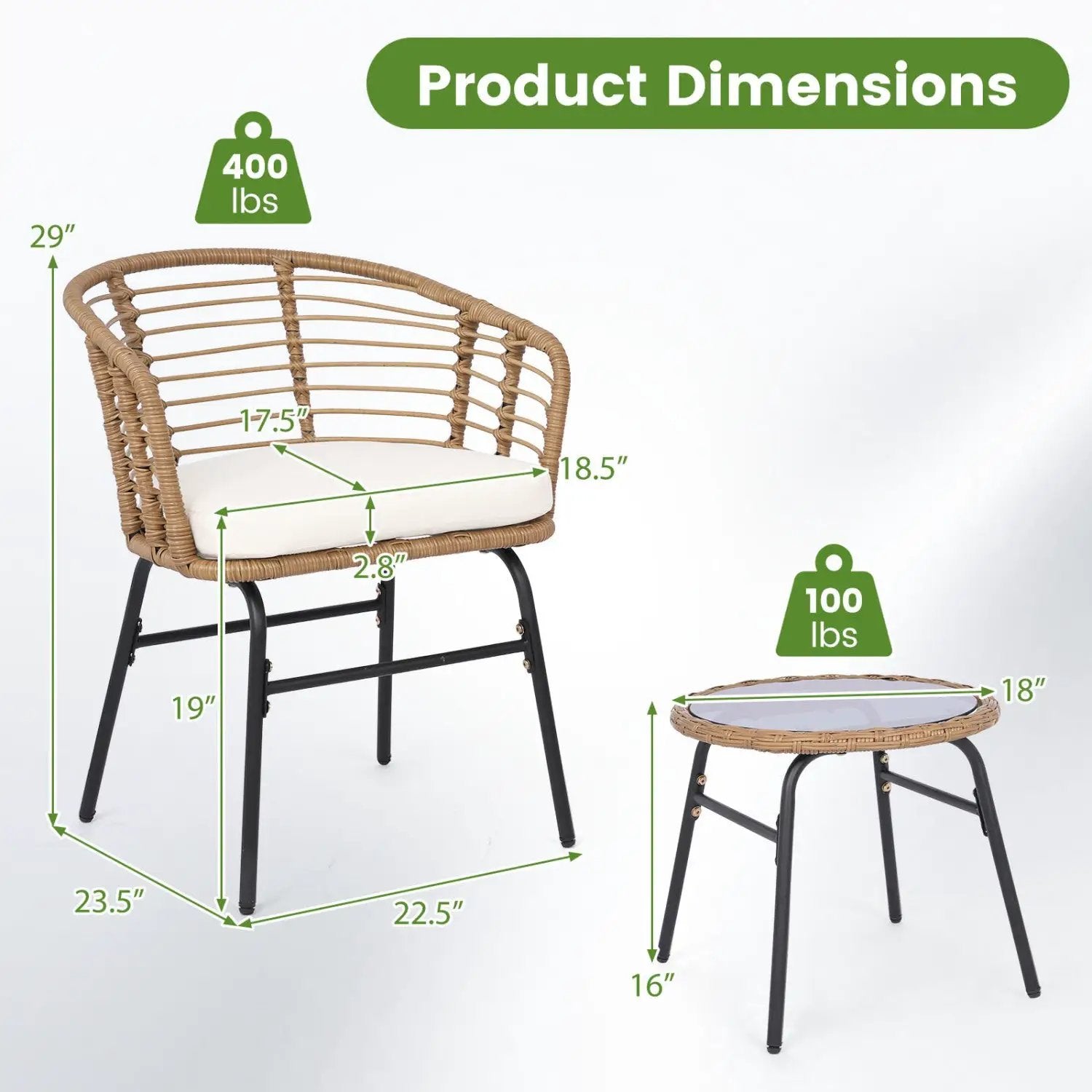 3-Piece Patio Conversation Set with Cushions by DirectDeals