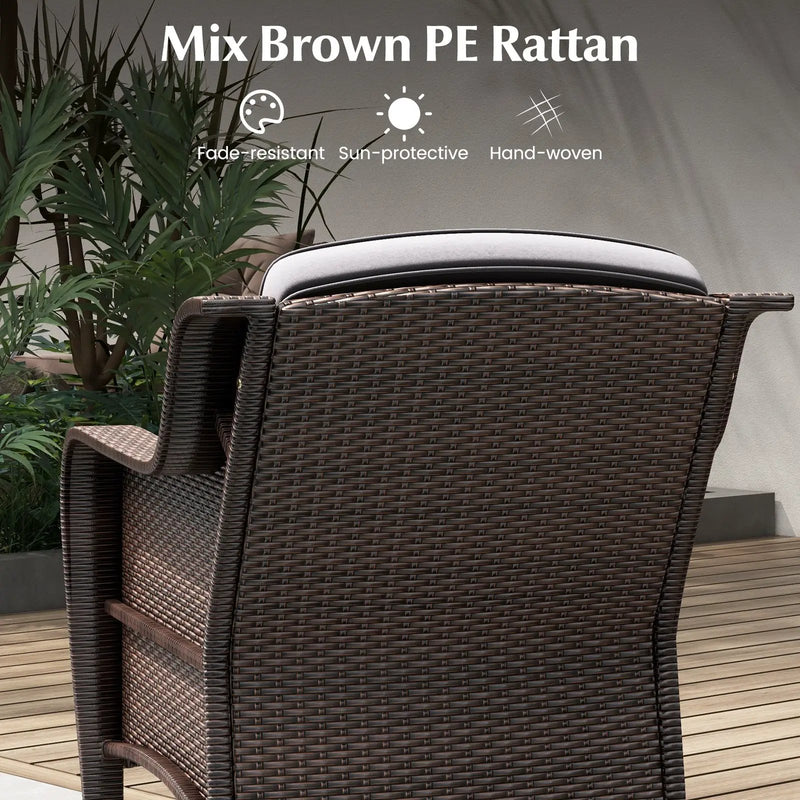 3 Pieces Outdoor Rattan Furniture Set with Cushions and Tempered Glass Coffee Table-Gray by DirectDeals