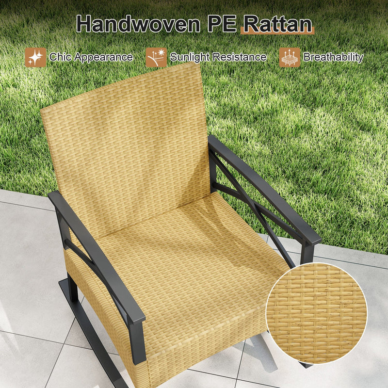 3 Pieces Outdoor Rattan Rocking Chairs Set with 2-Tier Side Table for Garden Backyard by DirectDeals