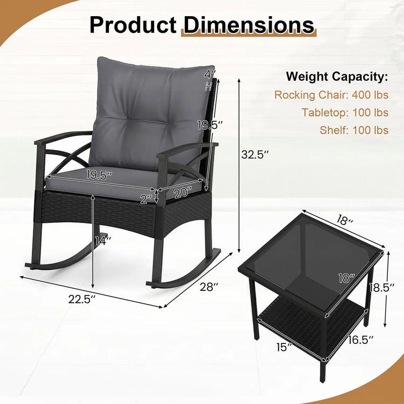 Outdoor Rattan Rocking Chair Set with Side Table - 3 Pieces by DirectDeals