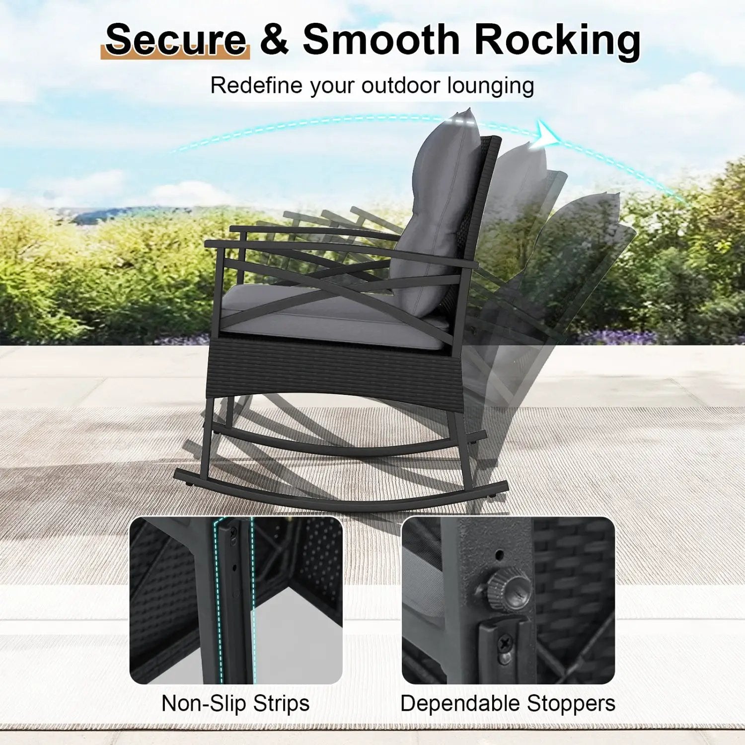 Outdoor Rattan Rocking Chair Set with Side Table - 3 Pieces by DirectDeals