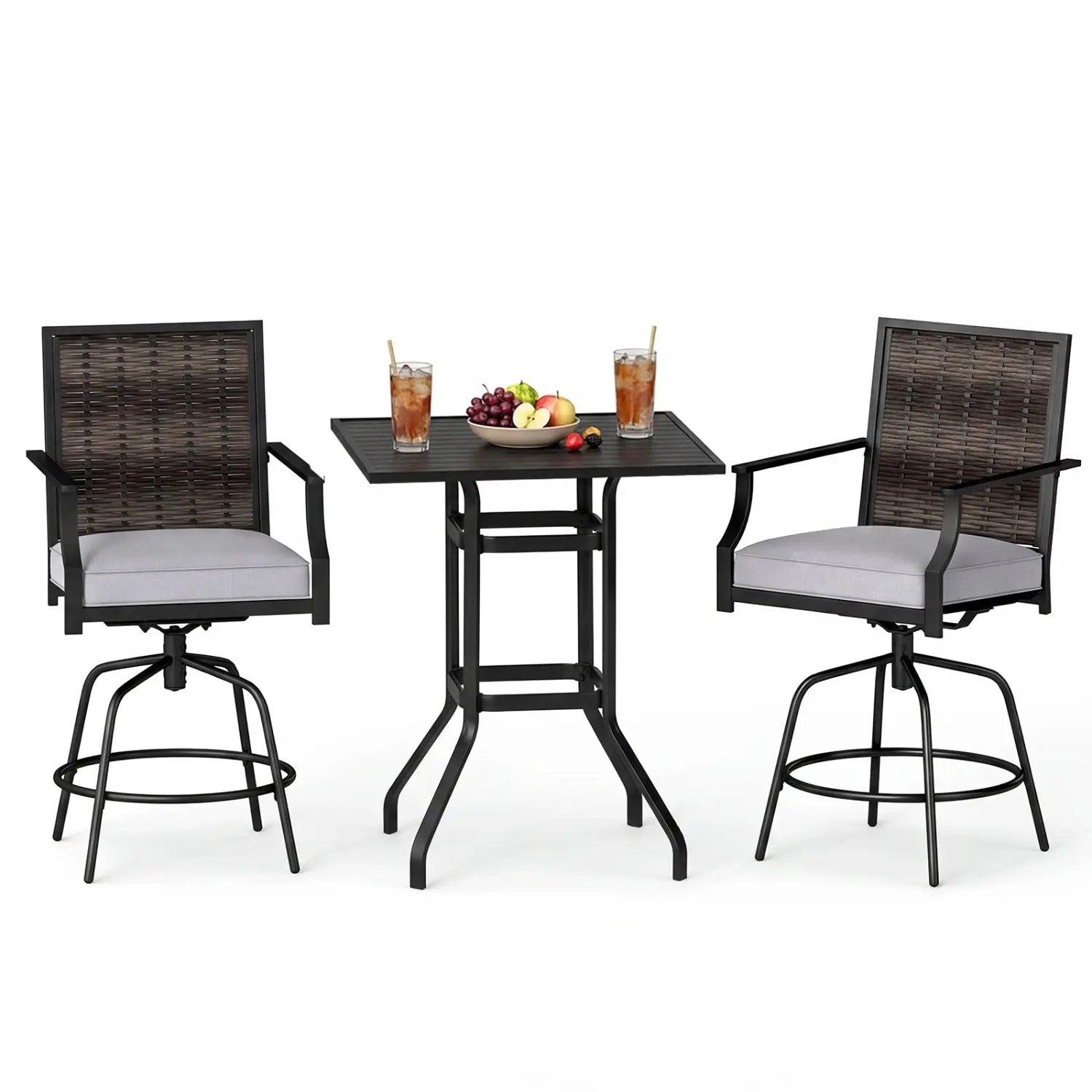 3 Pieces Outdoor Swivel Bar Set High Top Patio Bar Table and Rattan Wicker Chairs by DirectDeals