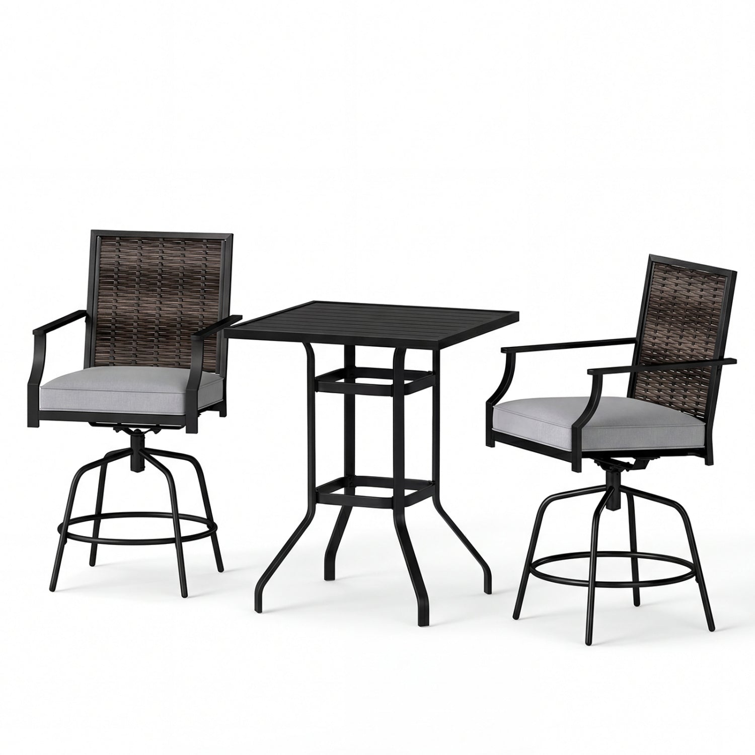 3 Pieces Outdoor Swivel Bar Set High Top Patio Bar Table and Rattan Wicker Chairs by DirectDeals