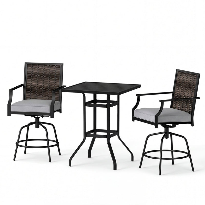 3 Pieces Outdoor Swivel Bar Set High Top Patio Bar Table and Rattan Wicker Chairs by DirectDeals