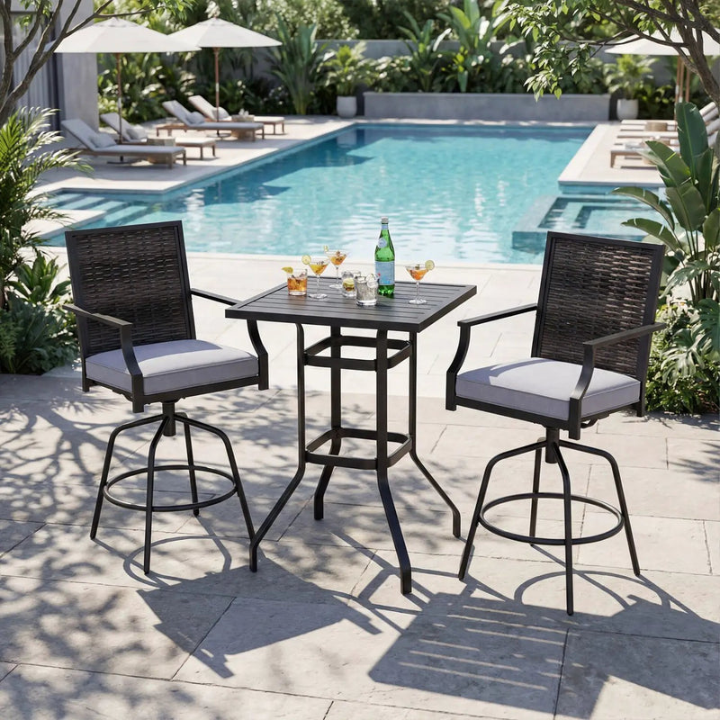 3 Pieces Outdoor Swivel Bar Set High Top Patio Bar Table and Rattan Wicker Chairs by DirectDeals