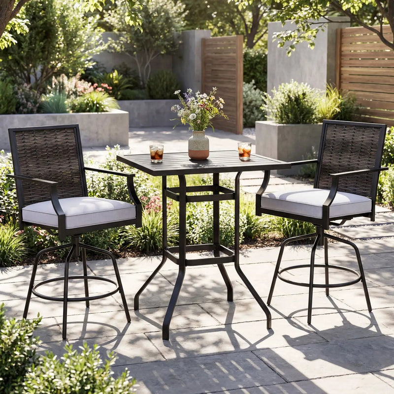 3 Pieces Outdoor Swivel Bar Set High Top Patio Bar Table and Rattan Wicker Chairs by DirectDeals