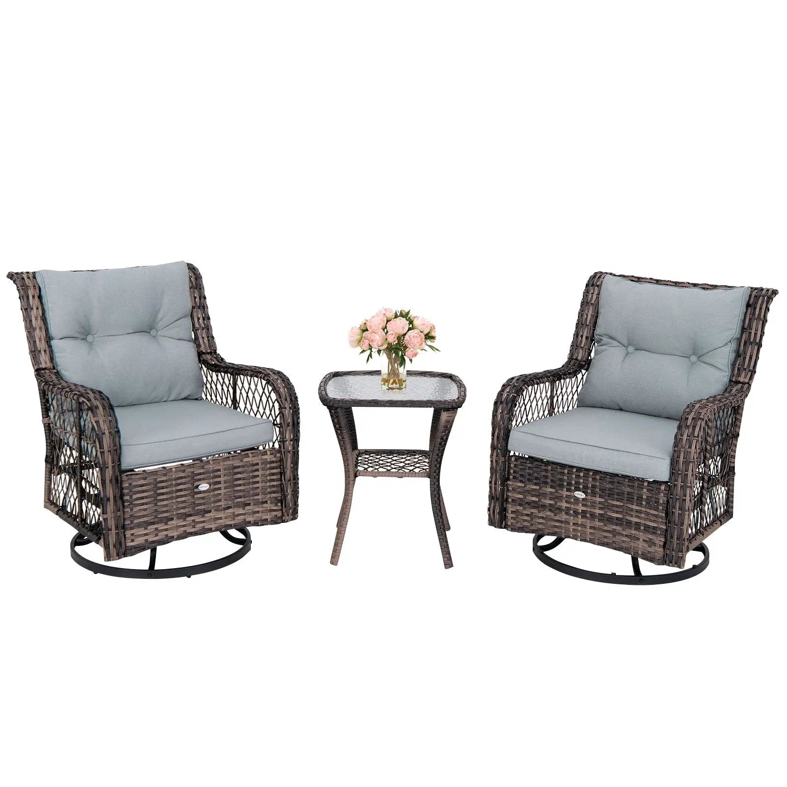 3 Pieces Outdoor Swivel Rocker Set with Small Side Table-Gray by DirectDeals
