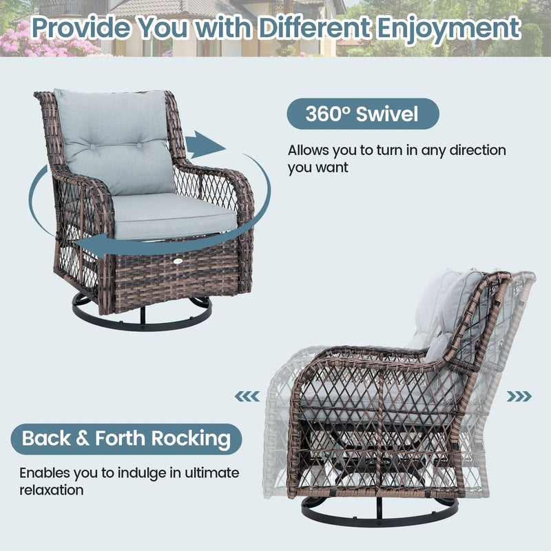 3 Pieces Outdoor Swivel Rocker Set with Small Side Table-Gray by DirectDeals