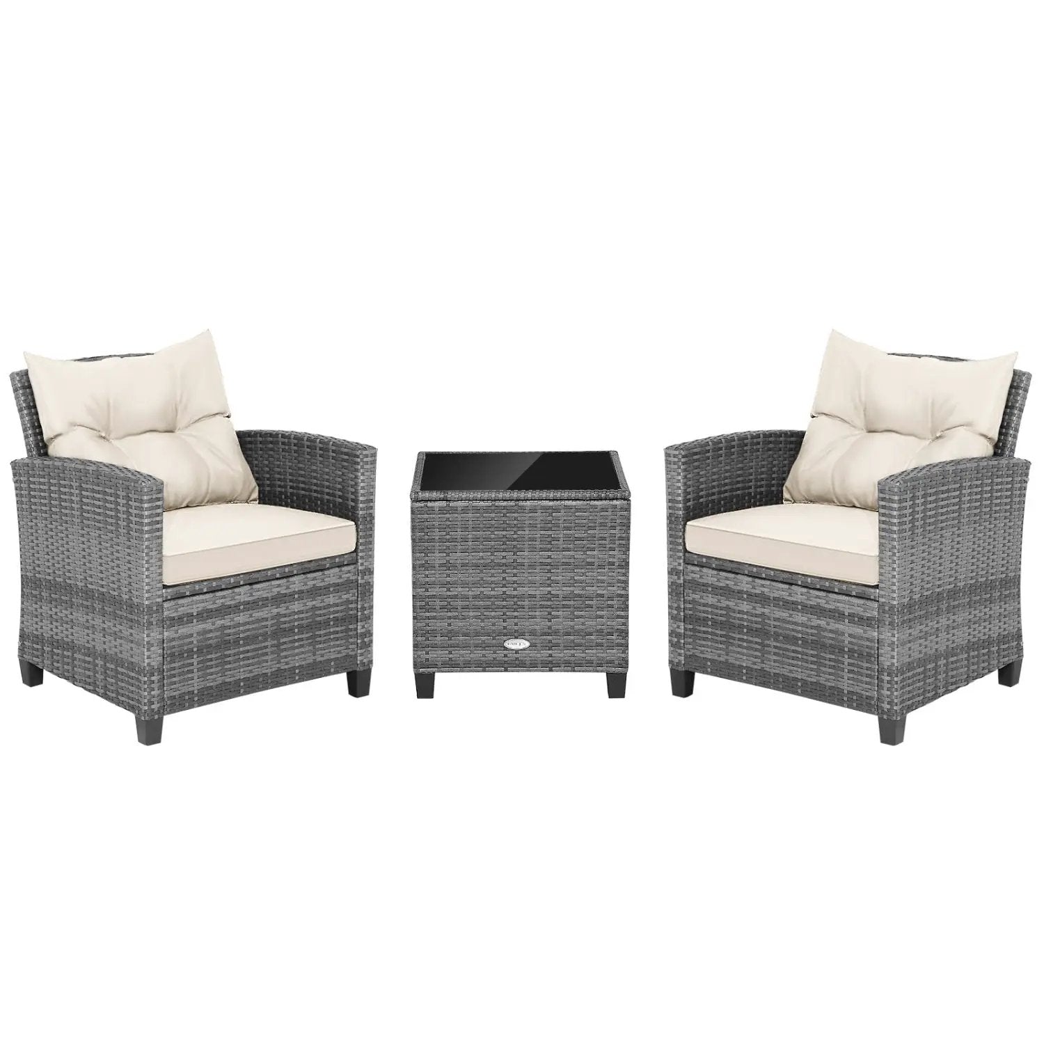 3 Pieces Outdoor Wicker Conversation Set with Tempered Glass Tabletop by DirectDeals