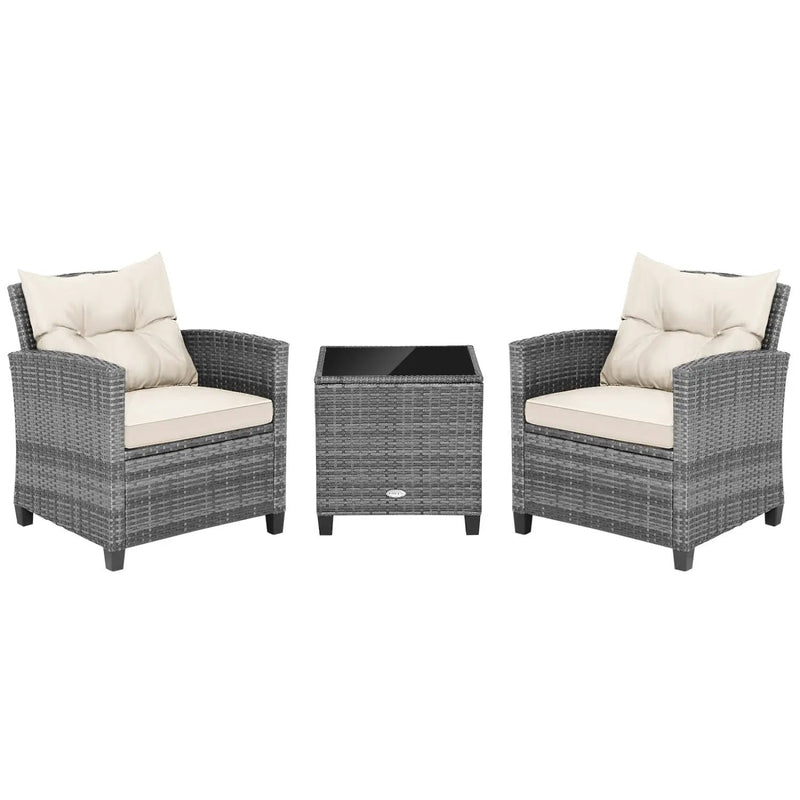 3 Pieces Outdoor Wicker Conversation Set with Tempered Glass Tabletop by DirectDeals