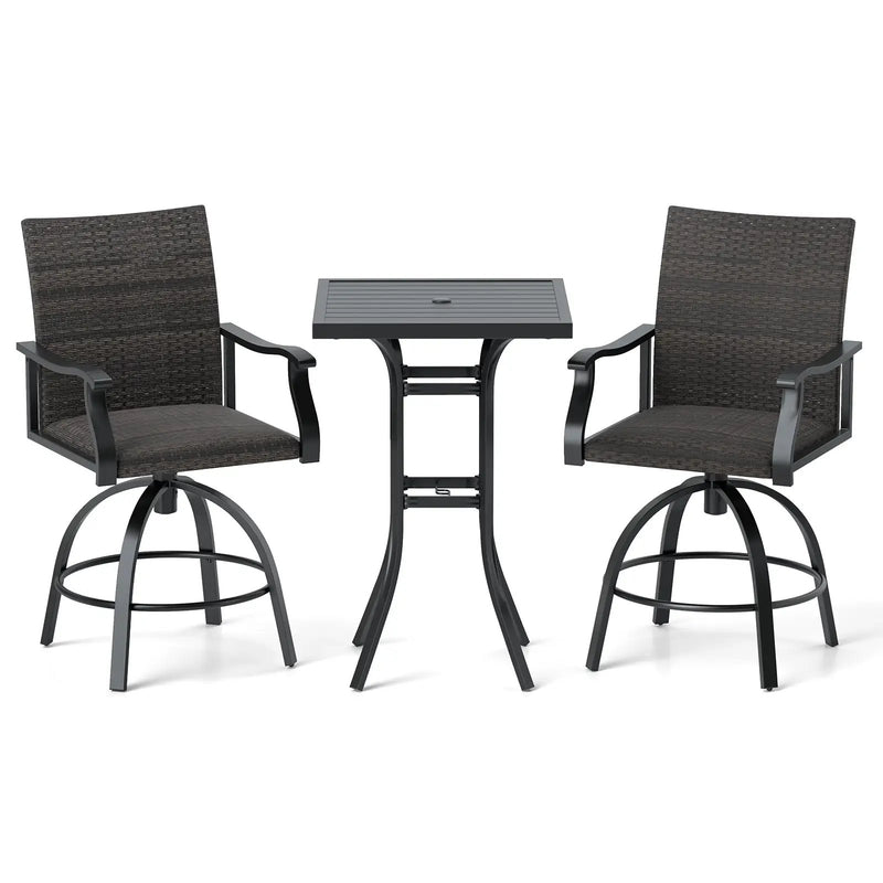 3 Pieces PE Wicker Patio Swivel Bar Set with Quick-Drying Foam-Black by DirectDeals