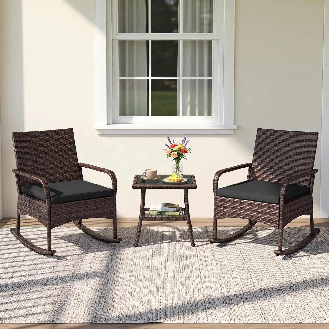 3-Piece Rocking Bistro Set with Cushions & Side Table by DirectDeals