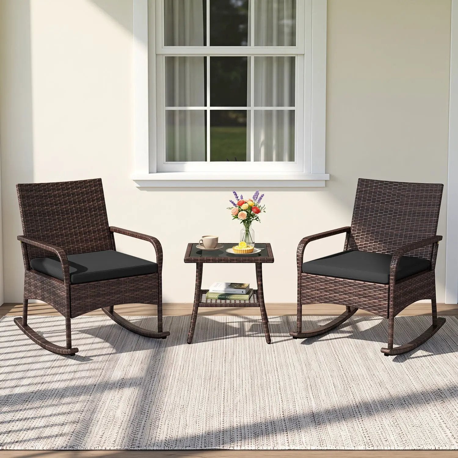 3-Piece Rocking Bistro Set with Cushions & Side Table by DirectDeals