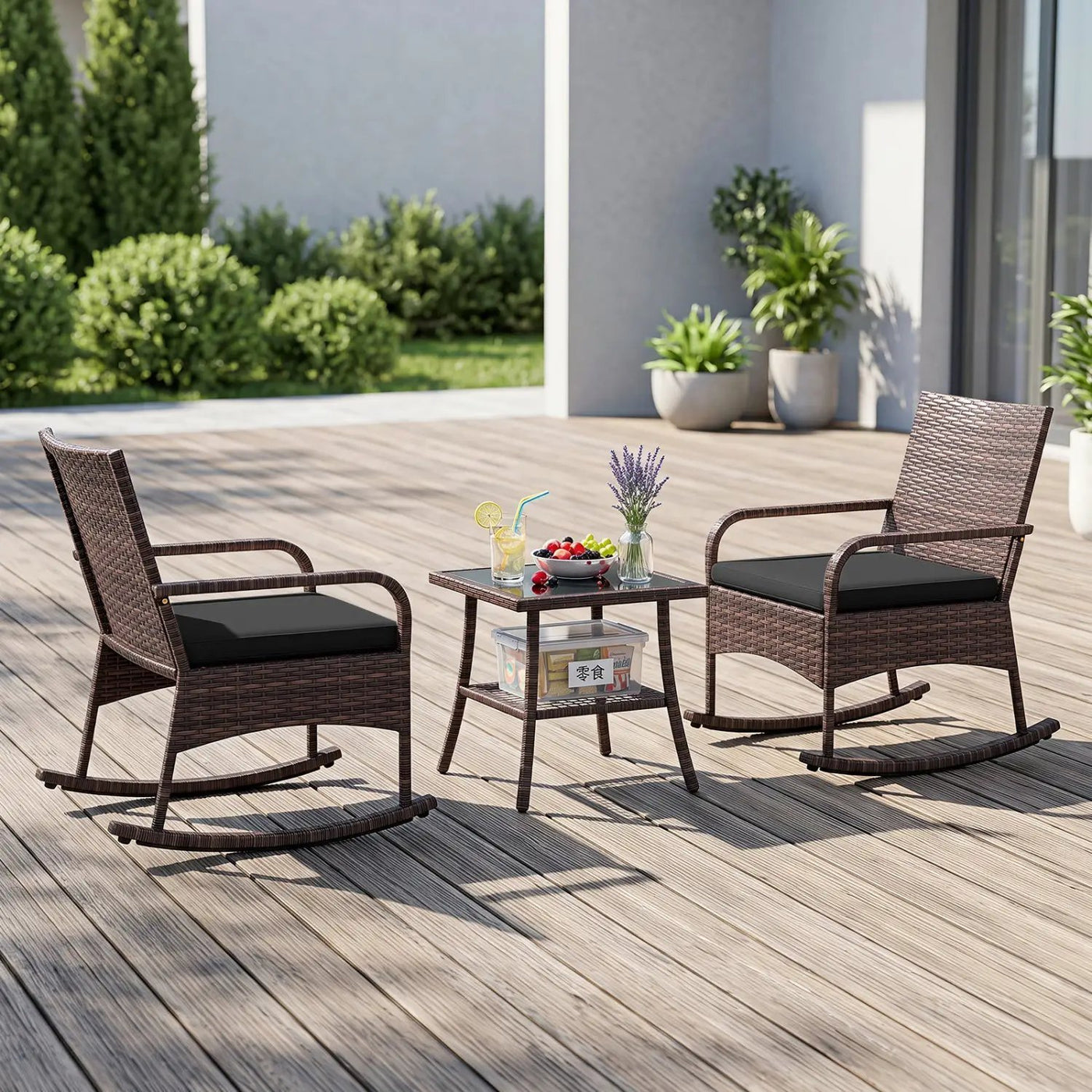 3-Piece Rocking Bistro Set with Cushions & Side Table by DirectDeals