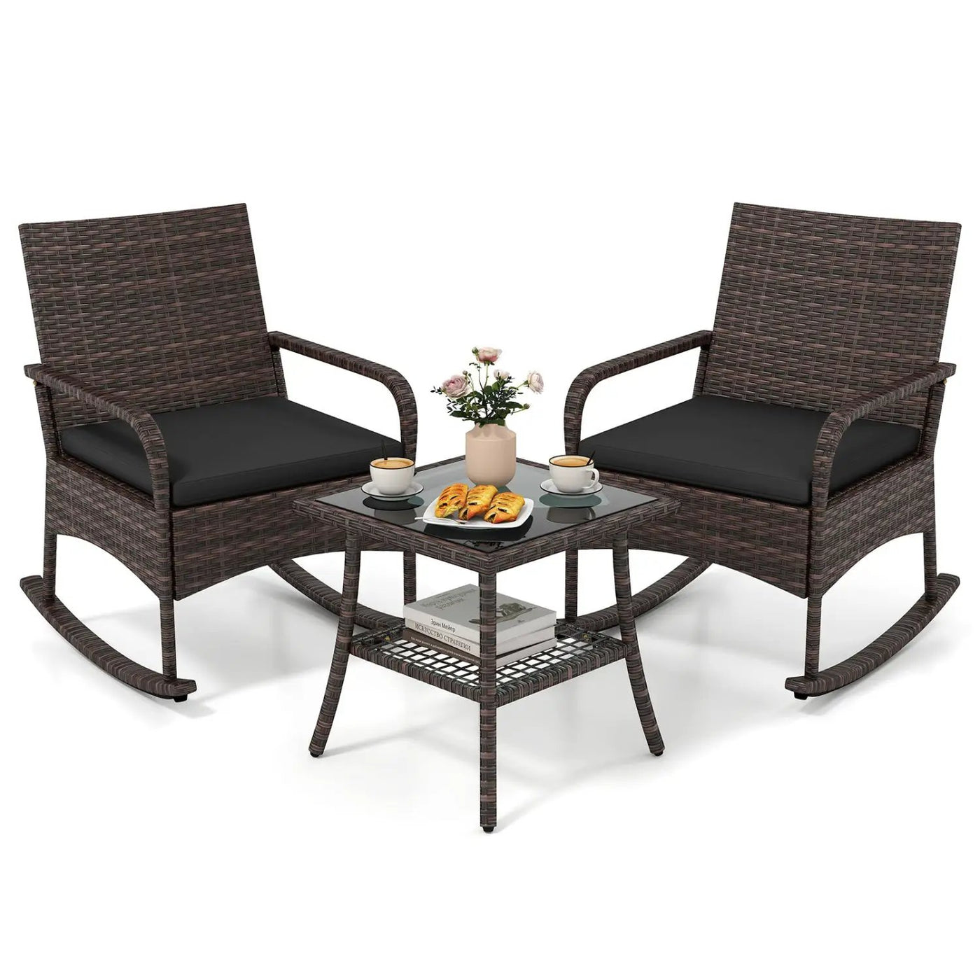 3-Piece Rocking Bistro Set with Cushions & Side Table by DirectDeals