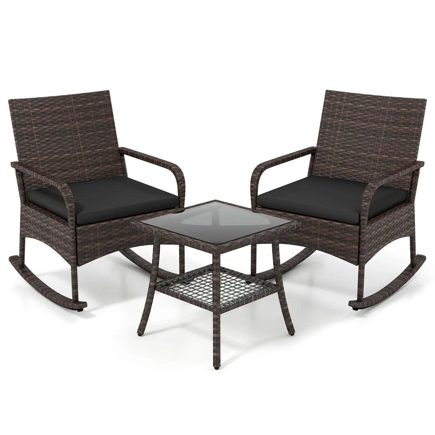 3-Piece Rocking Bistro Set with Cushions & Side Table by DirectDeals