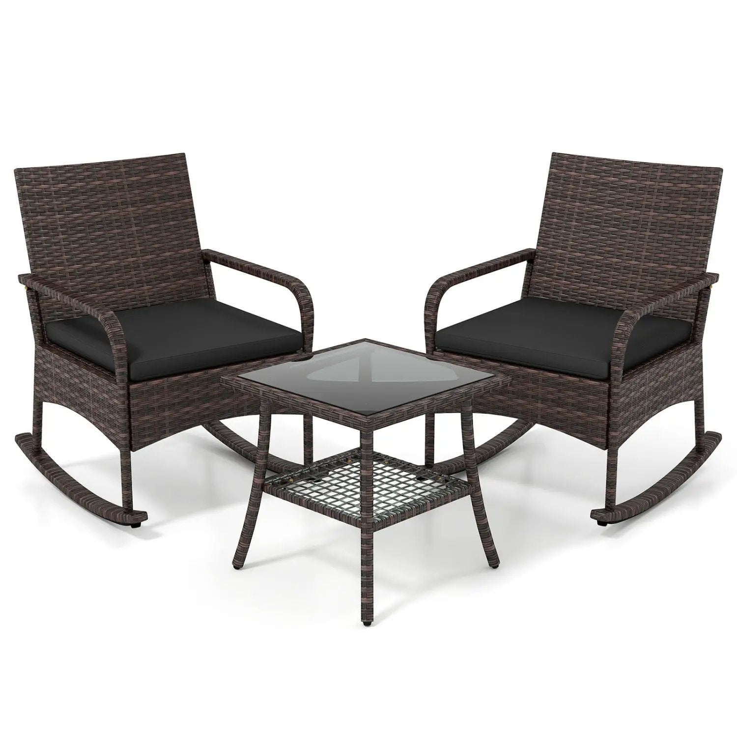 3-Piece Rocking Bistro Set with Cushions & Side Table by DirectDeals