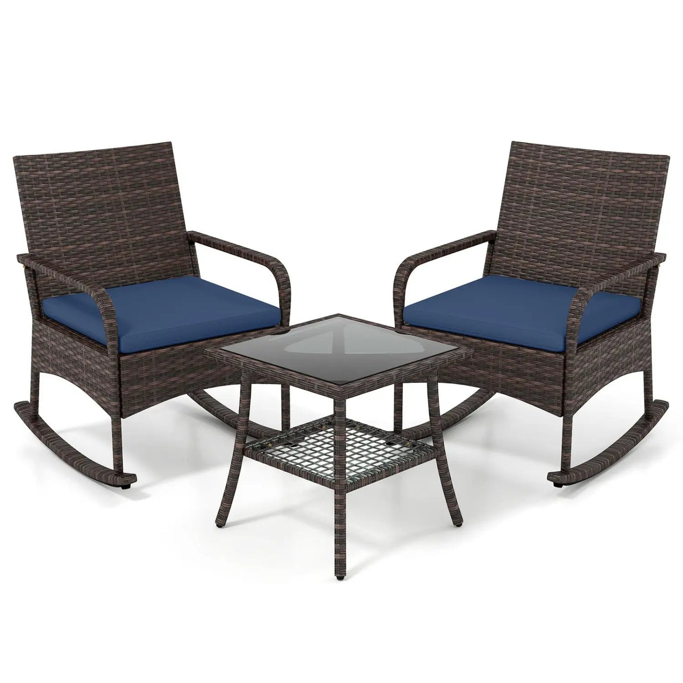 3-Piece Rocking Bistro Set with Cushions & Side Table by DirectDeals