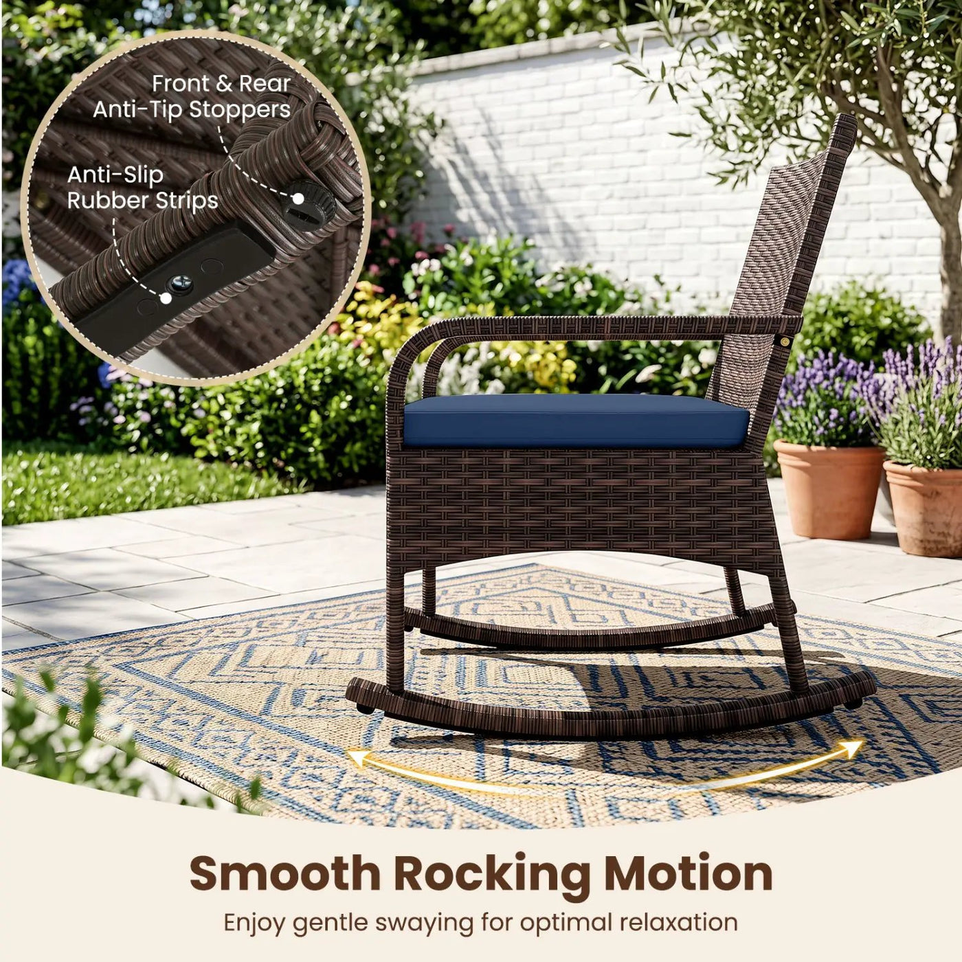 3-Piece Rocking Bistro Set with Cushions & Side Table by DirectDeals