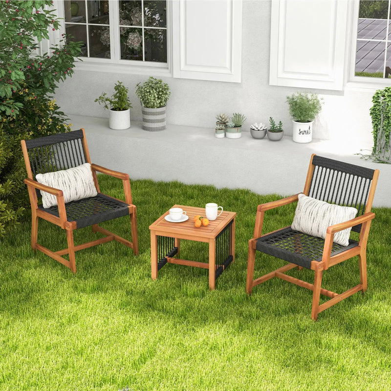 3 Pieces Acacia Wood Patio Furniture Set with Armchairs Coffee Table by DirectDeals