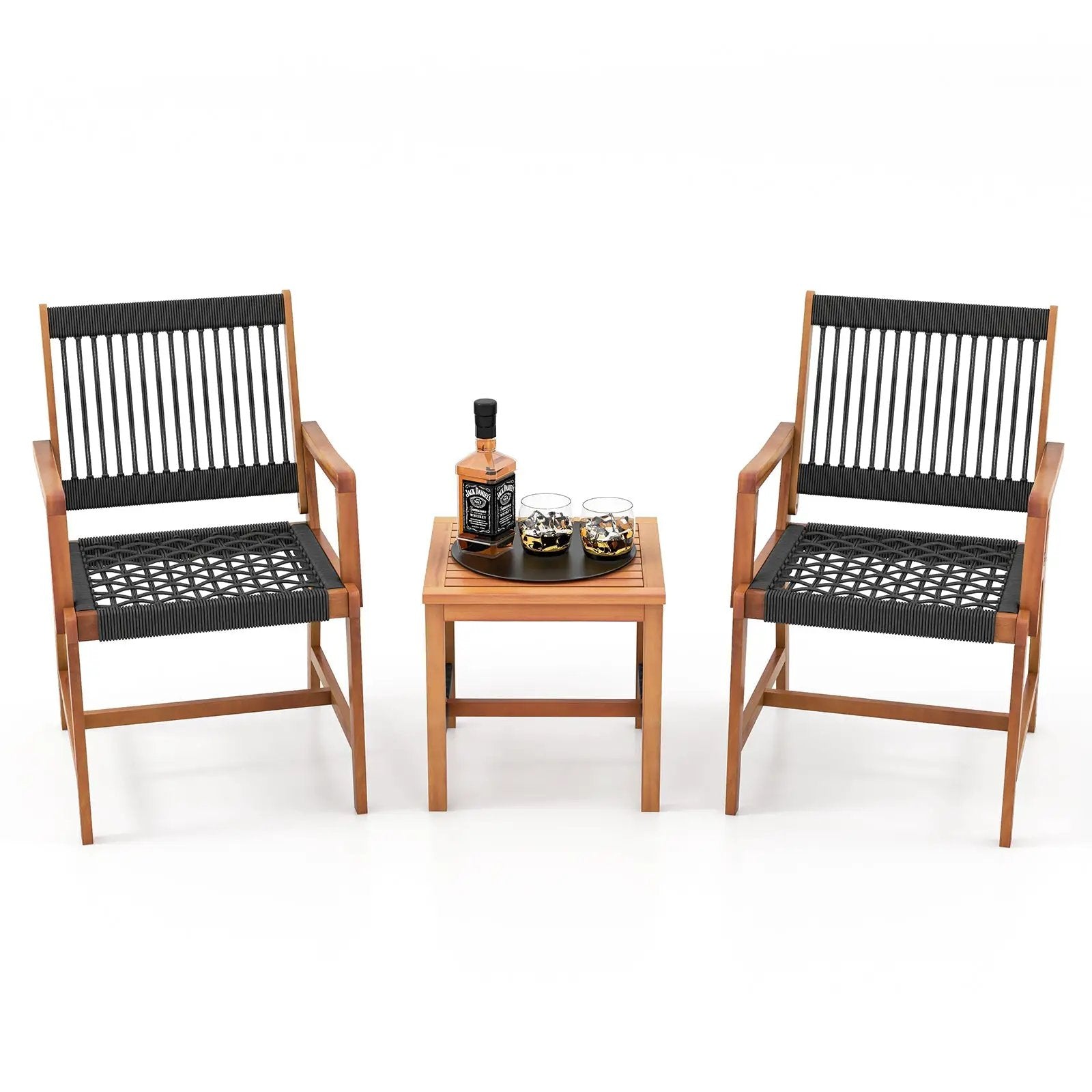 3 Pieces Acacia Wood Patio Furniture Set with Armchairs Coffee Table by DirectDeals