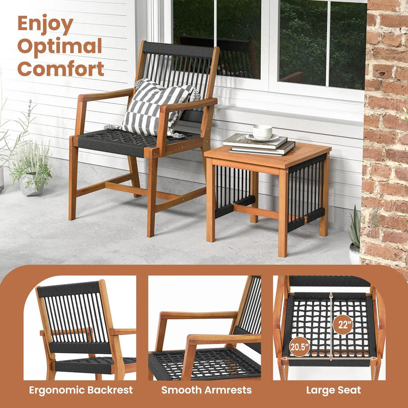 3 Pieces Acacia Wood Patio Furniture Set with Armchairs Coffee Table by DirectDeals