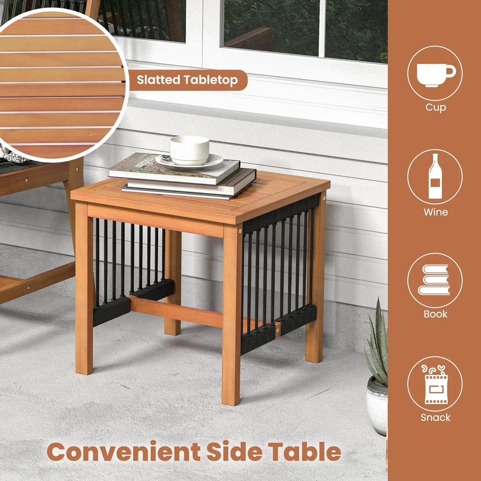 3 Pieces Acacia Wood Patio Furniture Set with Armchairs Coffee Table by DirectDeals